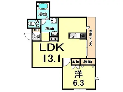 サンライズ浜田町(1LDK/1階)の間取り写真