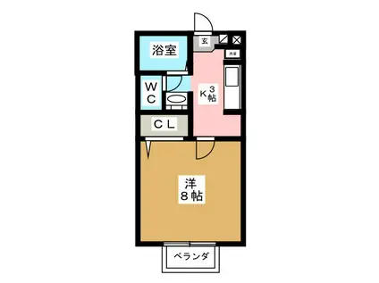 パークサイドレジデンス(1K/2階)の間取り写真