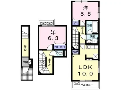ルタンキャルム(2LDK/2階)の間取り写真
