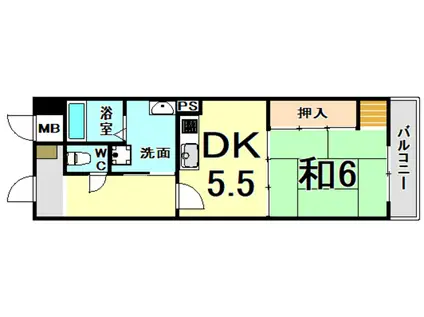 グランデル武庫之荘(1DK/6階)の間取り写真