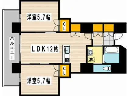 ハビテ下到津(2LDK/6階)の間取り写真