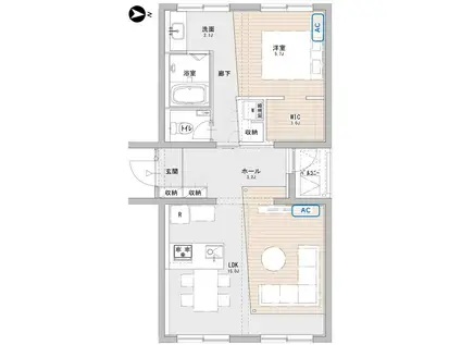 UNFLAT(1LDK/2階)の間取り写真