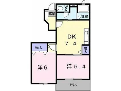 エクセレント・ヴィラC(2DK/1階)の間取り写真