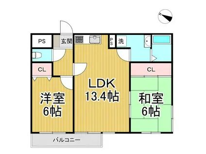 シェルプール参番館(2LDK/3階)の間取り写真
