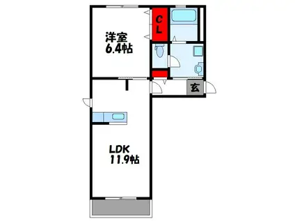 シャーメゾン高盛B(1LDK/1階)の間取り写真