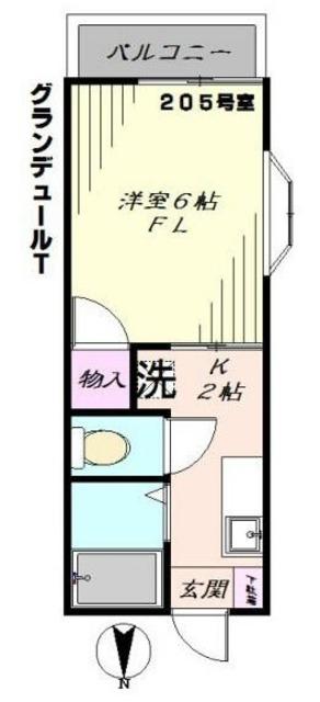 グランデュールT(1K/2階)の間取り写真