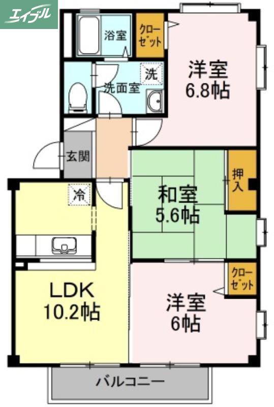 フォブール当新田A(3LDK/2階)の間取り写真