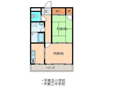 レジデンス八幡(2K/1階)の間取り写真