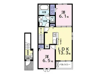 ウルルII(2LDK/2階)の間取り写真