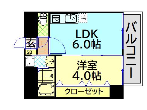 エステムコート難波VIエント(1DK/9階)の間取り写真