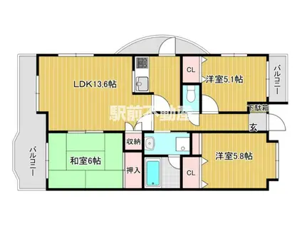 ロイヤルパークマンション(3LDK/3階)の間取り写真