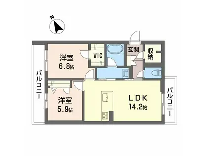 シャーメゾン みずの森(2LDK/2階)の間取り写真