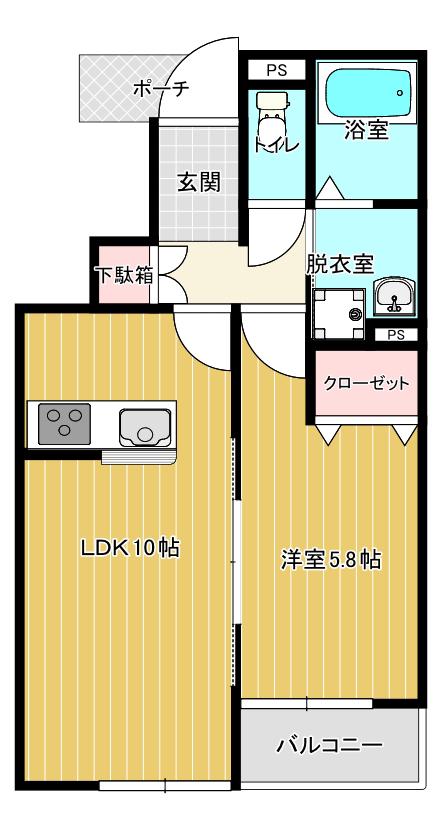クレアージュ小中野B(1LDK/1階)の間取り写真