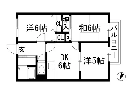 シャルマン萩(3DK/2階)の間取り写真