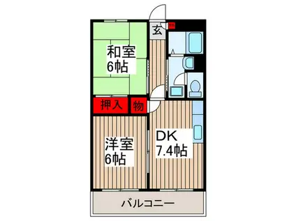 ローマンローズ(2DK/1階)の間取り写真