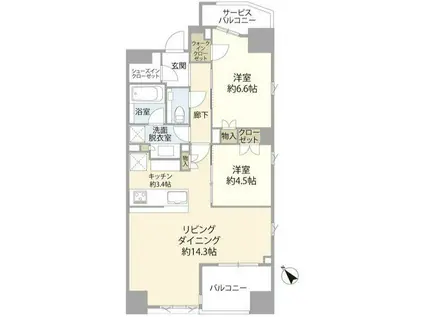 ザ・マジェスティコート目黒(2LDK/13階)の間取り写真