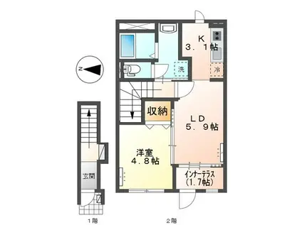 アン ルシオール(1LDK/2階)の間取り写真
