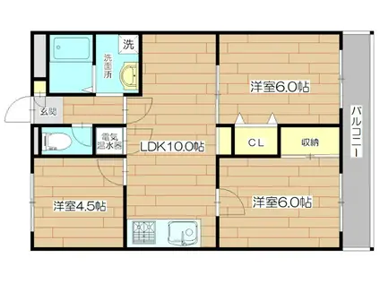 フェリーチェ古曽部(3LDK/2階)の間取り写真