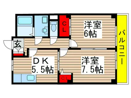 ビラージュ・ミスミ(2DK/2階)の間取り写真