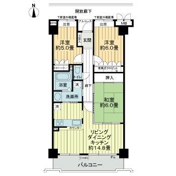 サーパス木之庄第二(3LDK/5階)の間取り写真