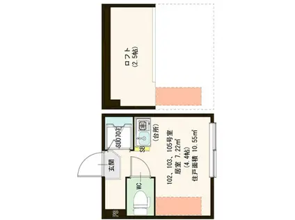 ハーモニーテラス北新宿III(ワンルーム/1階)の間取り写真