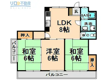 伊丹ハイムアルペンローズ(3LDK/3階)の間取り写真
