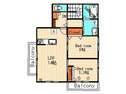 GRANDIR(2LDK/2階)の間取り写真