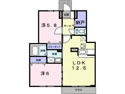 コーポ勢多II番館(2LDK/1階)の間取り写真
