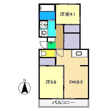 ヴィラナリー高知 3号棟(2DK/4階)の間取り写真