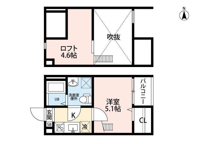 マロンディーグル(1SK/2階)の間取り写真