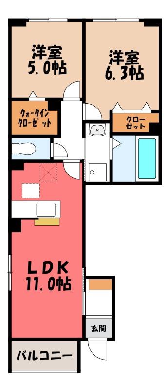 ルミッカ(2LDK/1階)の間取り写真