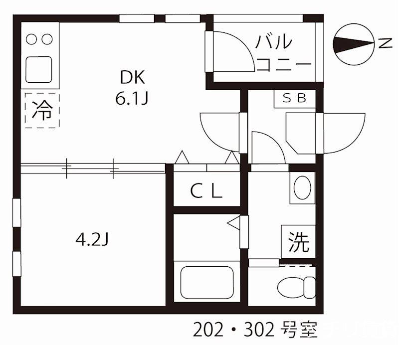 ハーモニーテラス高道町VI(1DK/3階)の間取り写真