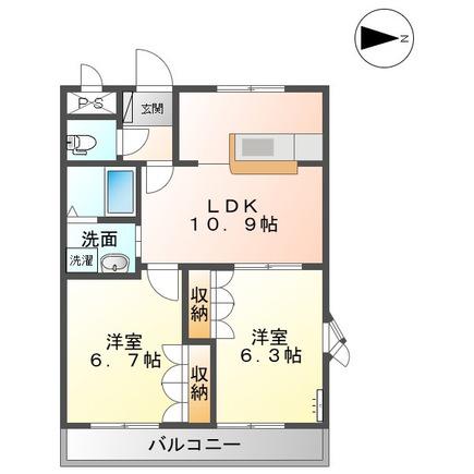 メゾン ドゥ プロヴァンス(2LDK/2階)の間取り写真