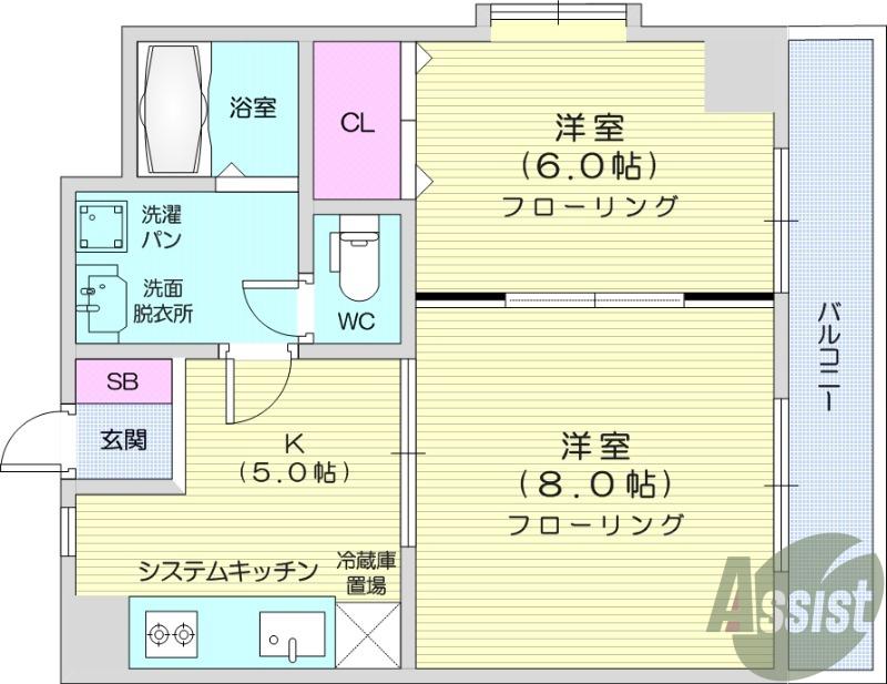 シエナ仙台Ⅰ(2DK/2階)の間取り写真