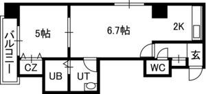 AZZURRI GARDEN 山鼻(1LDK/7階)の間取り写真