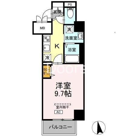 グランディオ医大前(1K/1階)の間取り写真