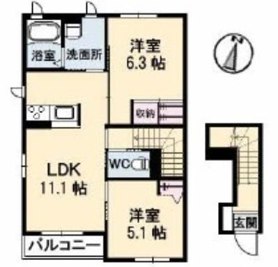 メゾンひかりA棟(2LDK/2階)の間取り写真