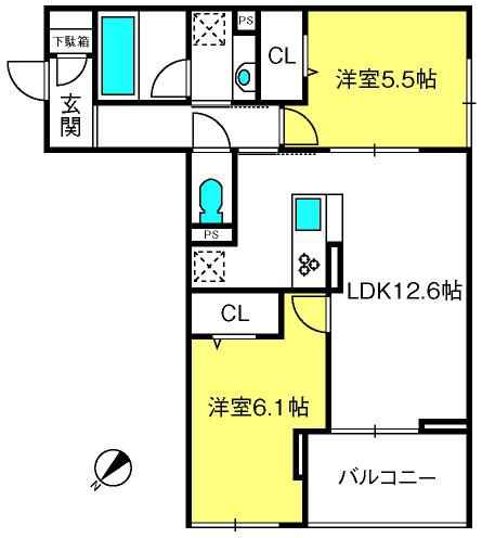 NOBLE VILLA浦和美園(2LDK/3階)の間取り写真