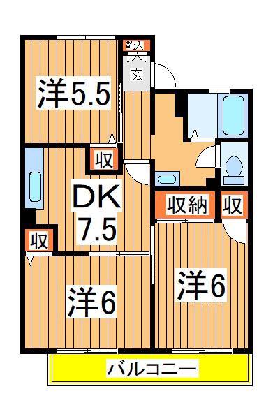 クラウン南流山(3DK/1階)の間取り写真