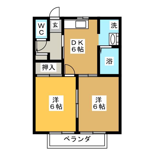 アミューズメント銀鈴 A棟(2DK/1階)の間取り写真