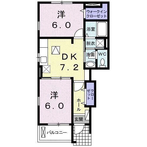 ルミエール 花II(2DK/1階)の間取り写真