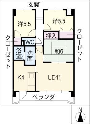 第2ヒルハイツ浅井(3LDK/2階)の間取り写真