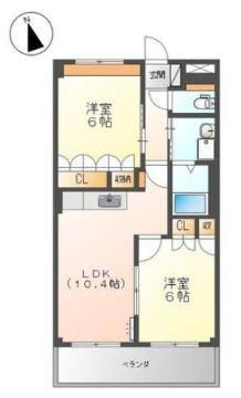 ランドマーク曙 弐番館(2LDK/2階)の間取り写真