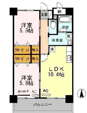 サンフォーレ・1989(2LDK/7階)の間取り写真