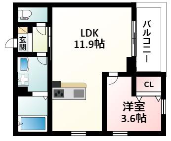 AMOUR VILLE江坂(1LDK/3階)の間取り写真