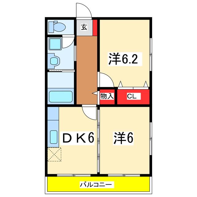 アーバン本町(2DK/3階)の間取り写真