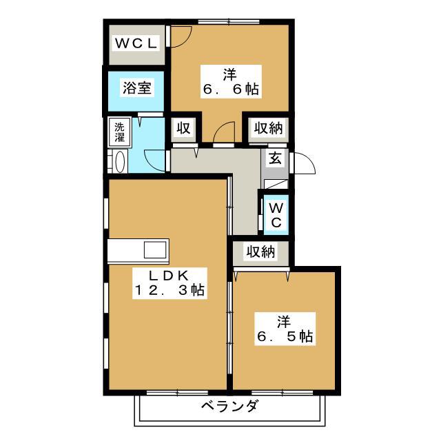 ヴィヴェールII(2LDK/2階)の間取り写真
