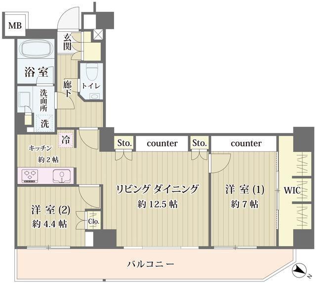 IBIS市ヶ谷(2LDK/4階)の間取り写真