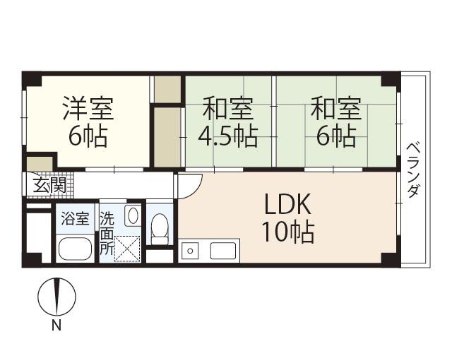 城北マンション(3LDK/3階)の間取り写真