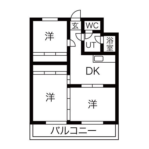 ビュークレスト折立(3DK/7階)の間取り写真